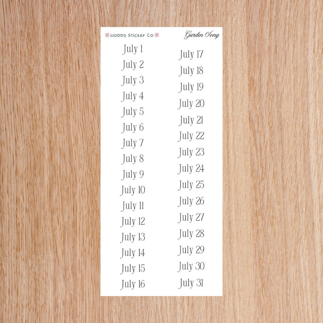 Garden Song Days of the Month Regular