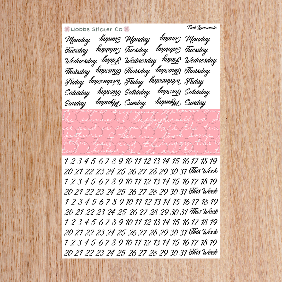 Pink Lemonade Days and Numbers Scripts Junior