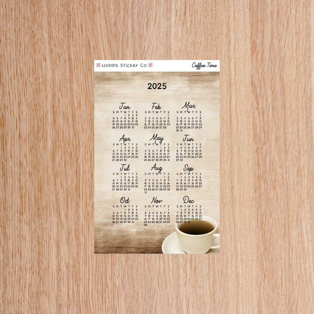 Coffee Time Full Page Year at a Glance Sticker B6