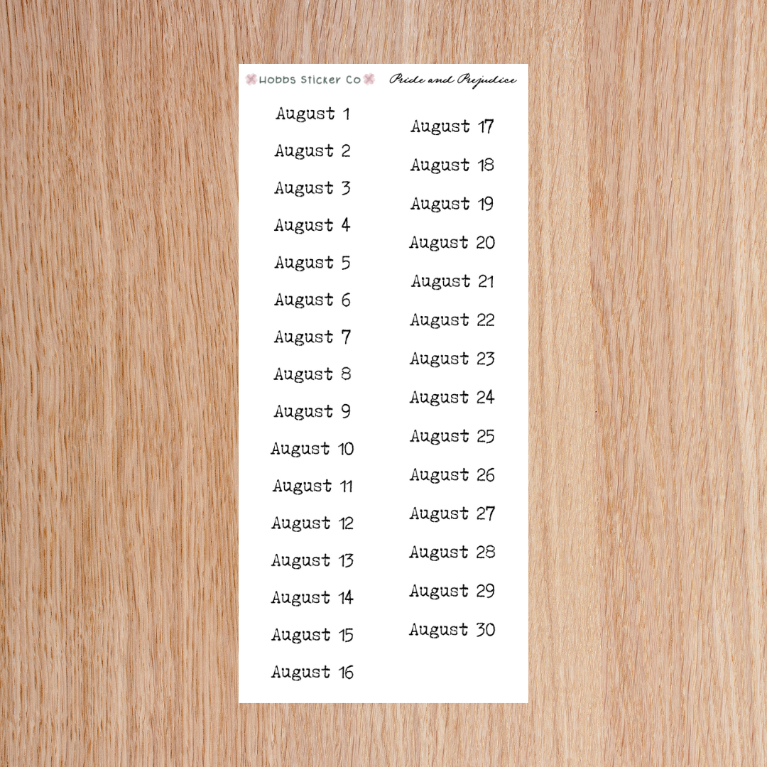 Pride and Prejudice Days of the Month Regular