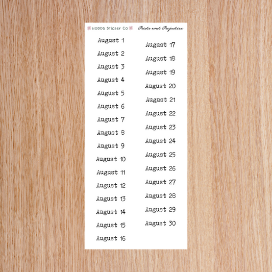 Pride and Prejudice Days of the Month Regular