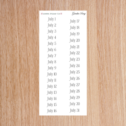 Garden Song Days of the Month Regular