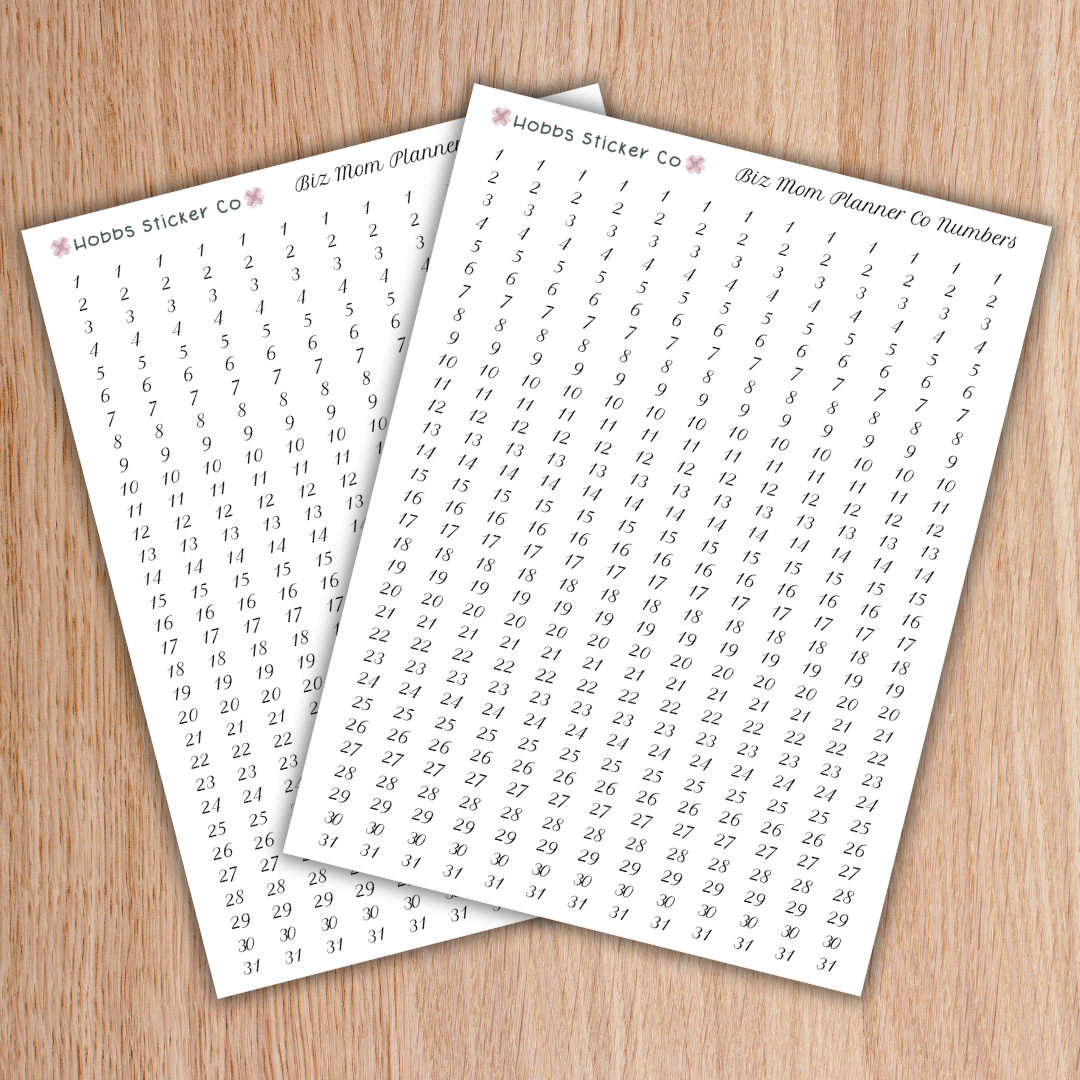 Biz Mom Planner Co Numbers Sheet