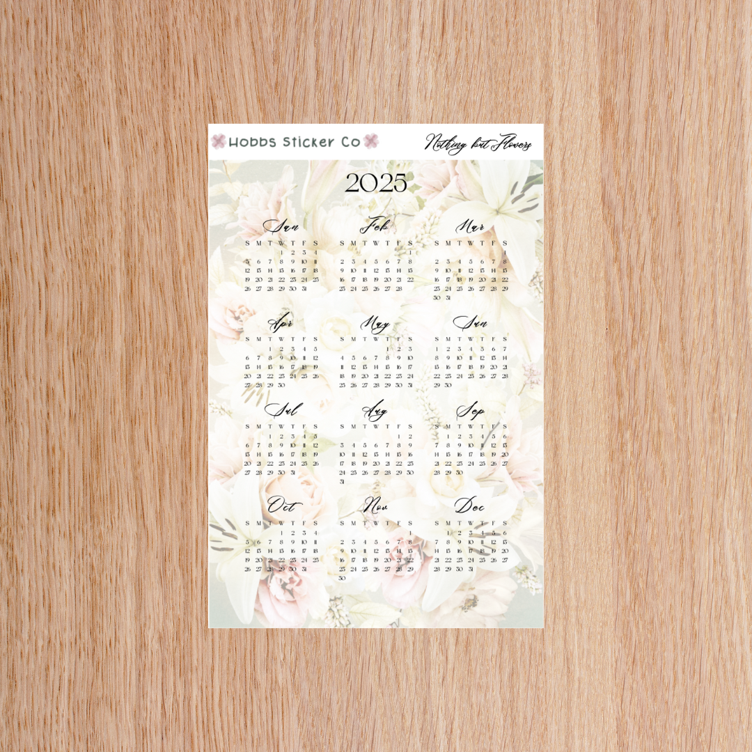 Nothing But Flowers Full Page  Year at a Glance Sticker A6