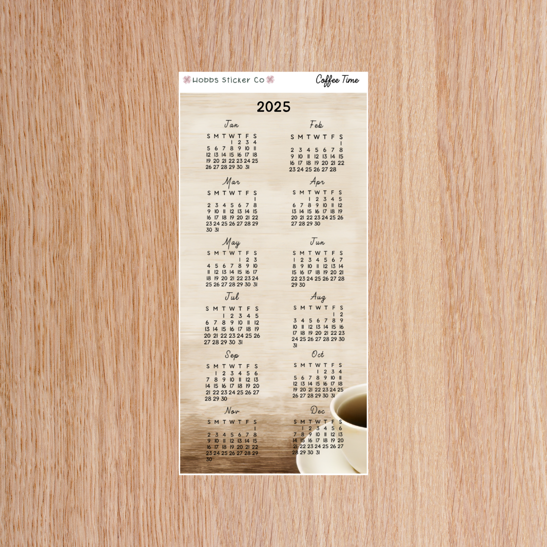 Coffee Time Full Page Year at a Glance Sticker Weeks